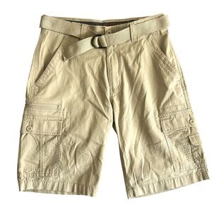 Wear First Men’s Cargo Shorts Tan Khaki Size 32 W/ Belt‎ Free-Band Comfort Waist